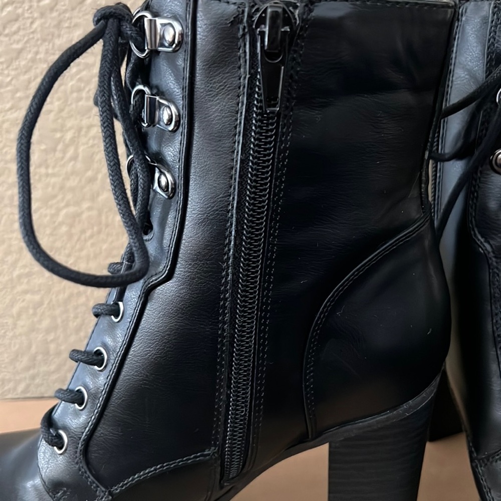 G By Guess Black Leather Combat Ankle Boots. - Picture 6 of 10